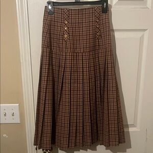 Elegant Checkered Brown Midi Skirt